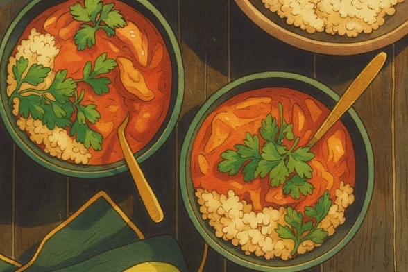 Марокканское тушёное мясо с кориандром и овощами