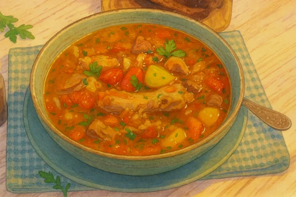 Пряный мясной суп с тмином и овощами