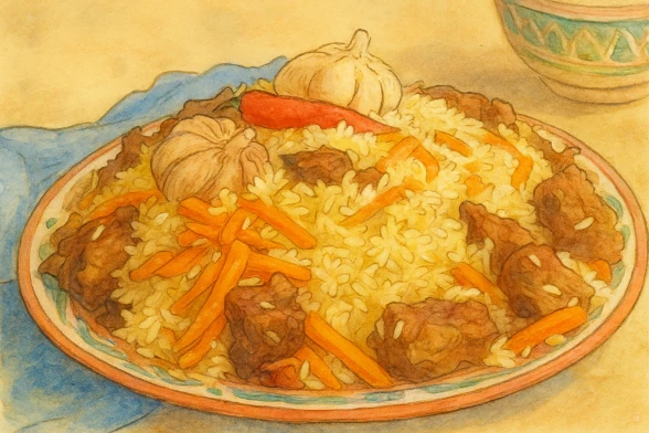 Плов по-узбекски с зирой и чесноком