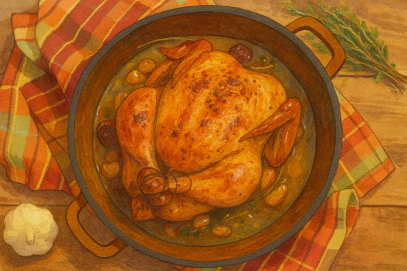 Запечённая курица с чесноком и чабером