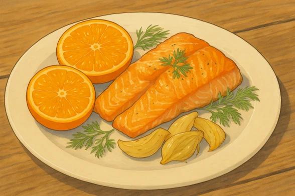 Запечённый лосось с фенхелем и апельсином
