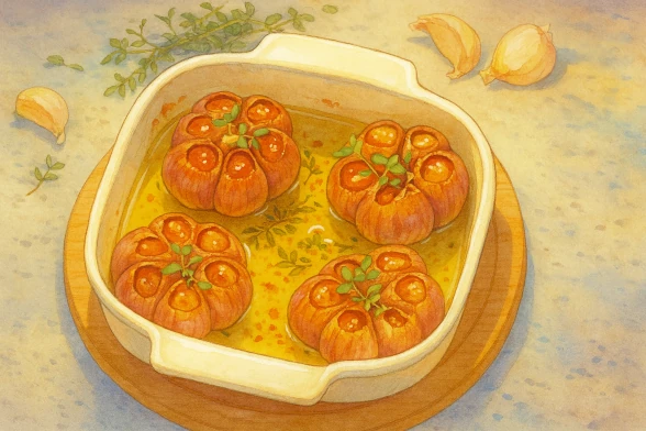 Запечённый чеснок-конфи в оливковом масле