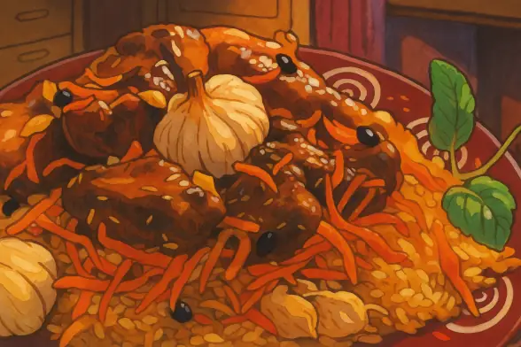 Традиционный узбекский плов с барбарисом и зирой