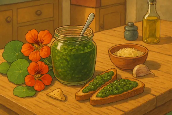 Песто из листьев и цветов настурции